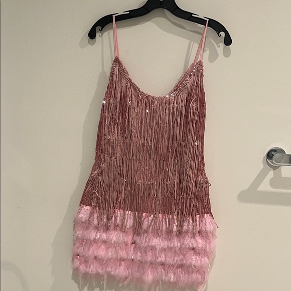 Dresses & Skirts - Elegant Pink Sequin Fringe Mini Dress